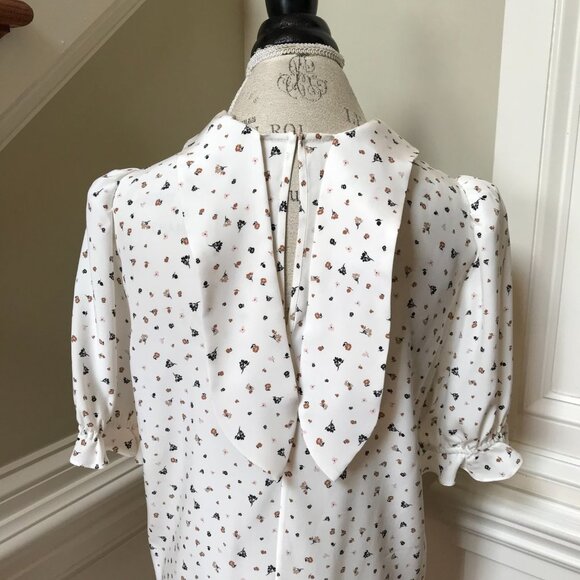 Charlotte Brody Handkerchief Blouse Top Shirt Womens XL Cream Floral Silk Scarf - Picture 9 of 10